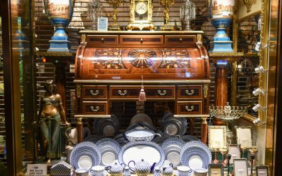 NEW YORK, NEW YORK - DECEMBER 25, 2014: Antique Store Window at night in New York.